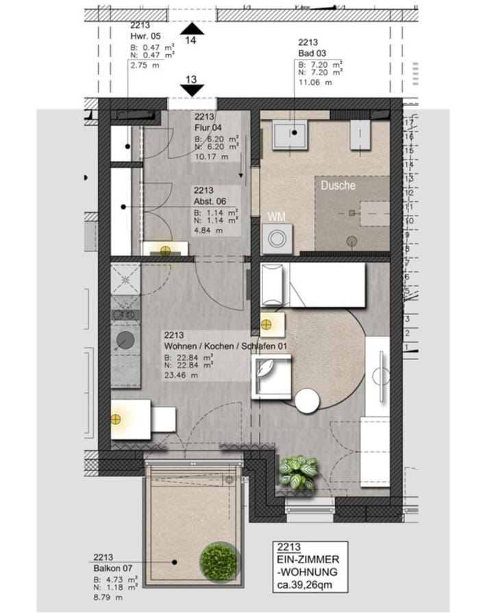 Grundriss 2-Zimmer Wohnung