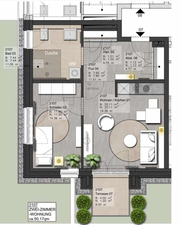Grundriss 1-Zimmer Wohnung