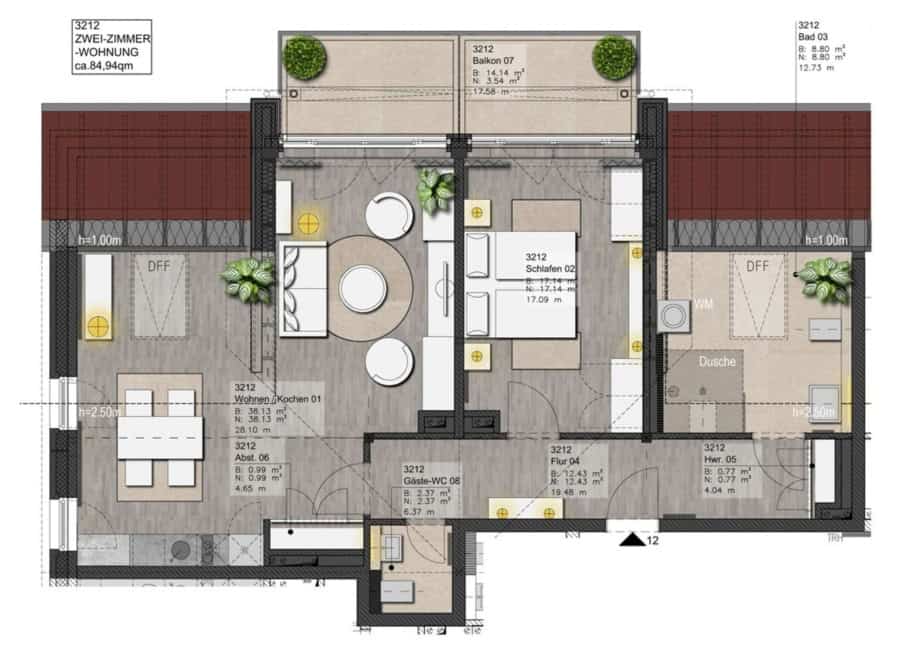 Grundriss 3-Zimmer Wohnung