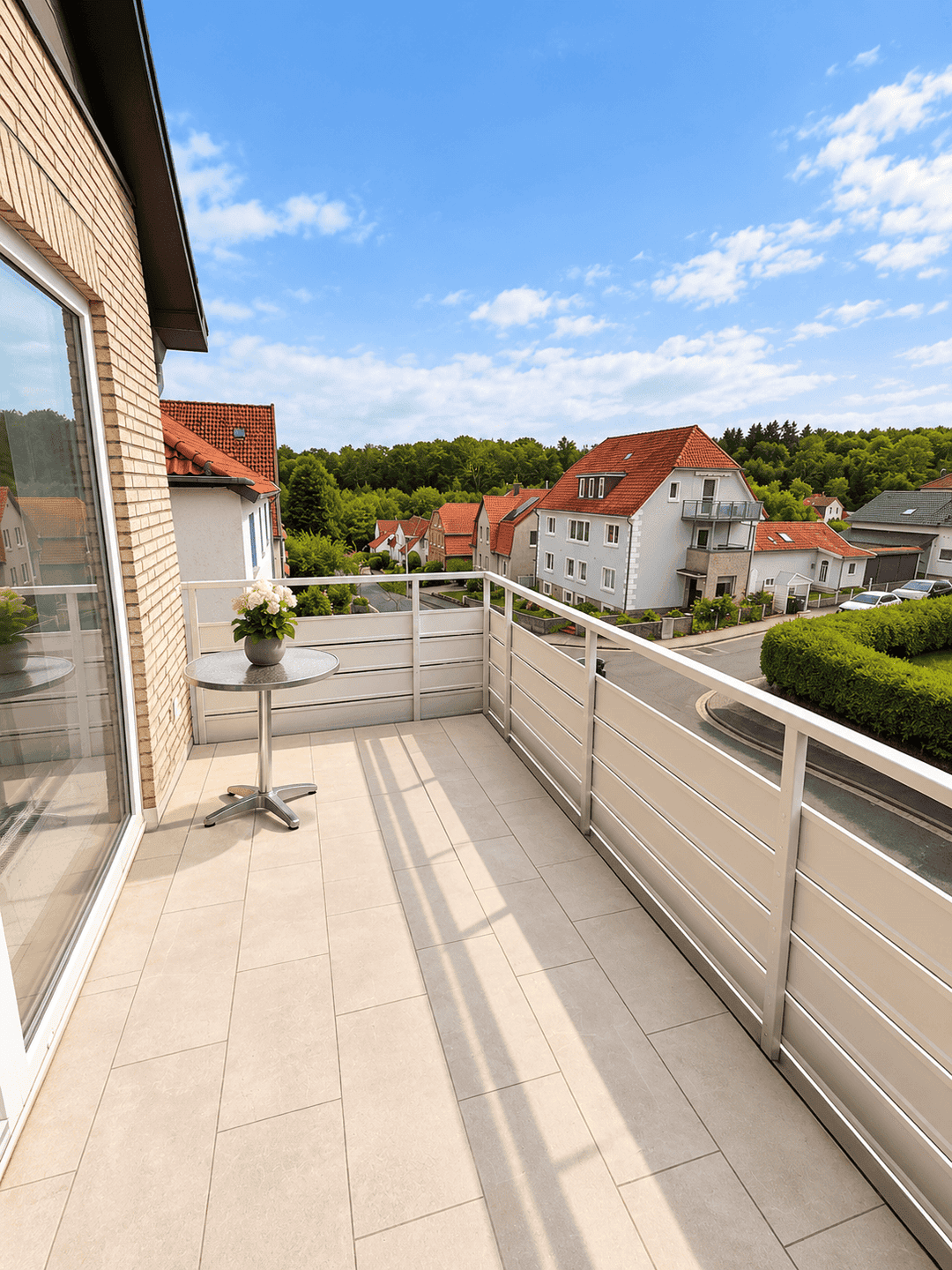 Balkon mit Vorstadtblick